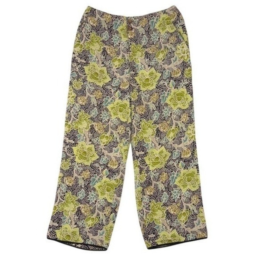 Studio by Liz Claiborne Women Green Floral Paisley Wide Leg‎ Rayon Pants Size 8